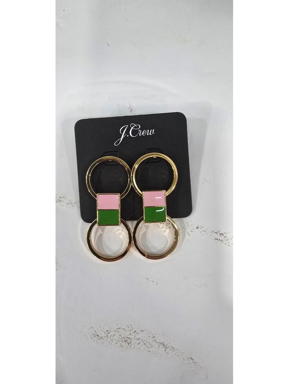 J.Crew Colorblock Gold Tone Hoop Earrings with Pink and Green Accents